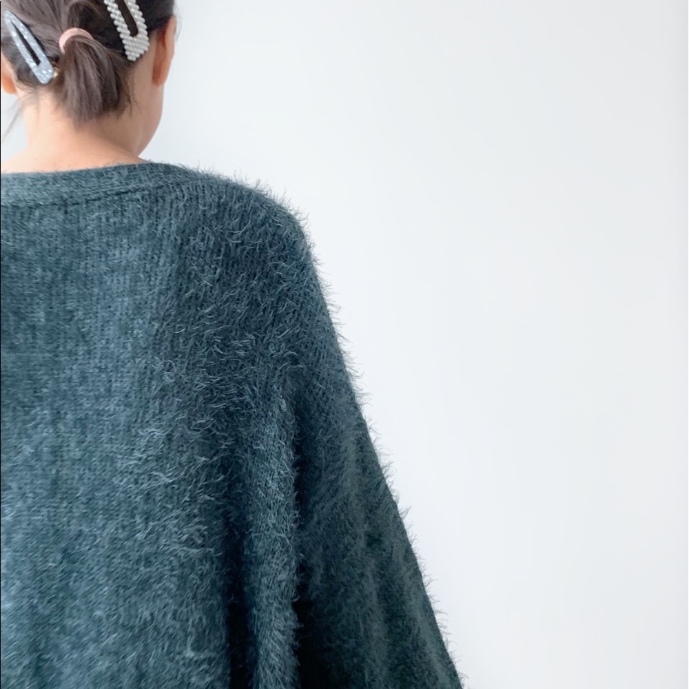 GREEN BRUSHED SELF TIE SWEATER CARDIGAN - Picture 6 of 8